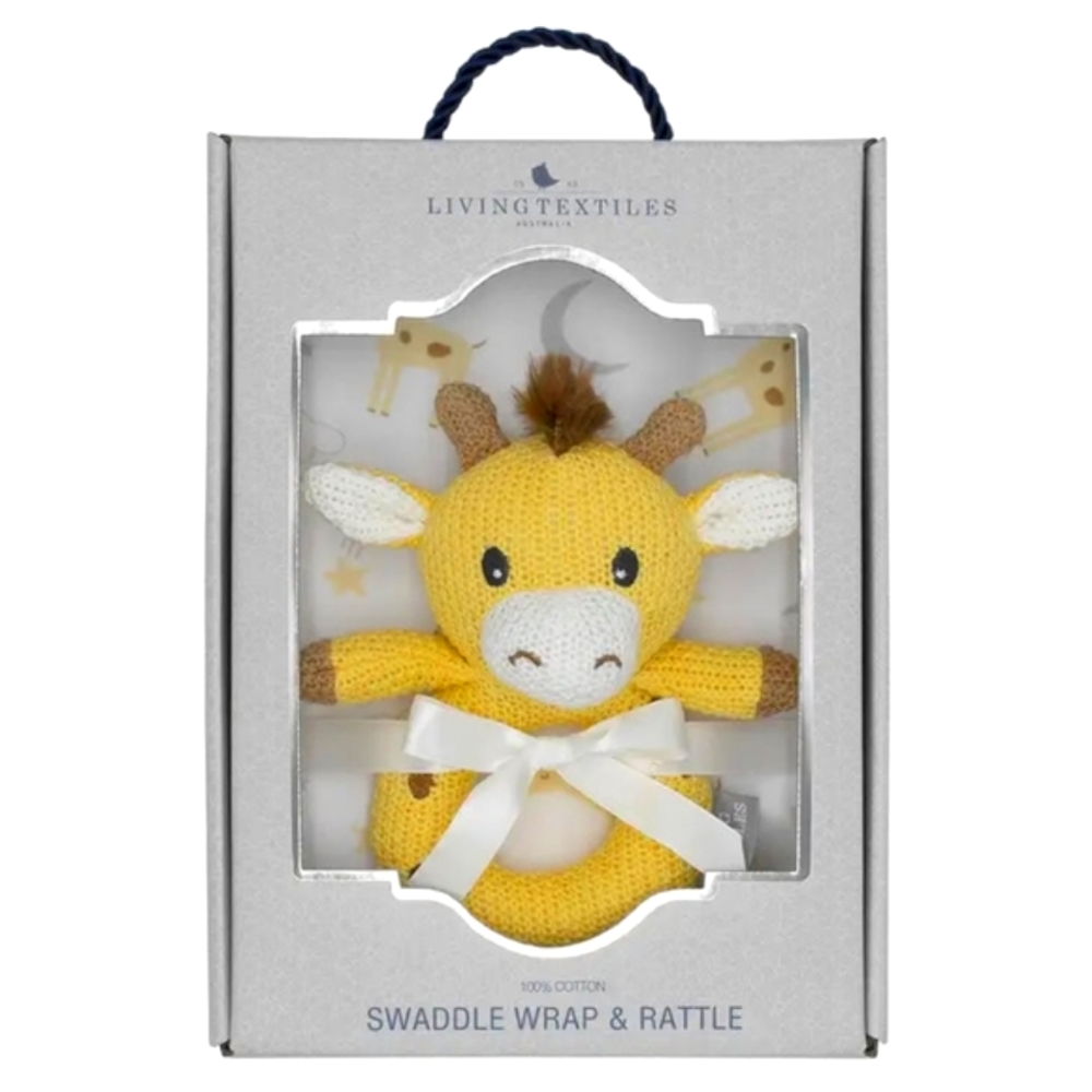 'Noah Giraffe' Swaddle & Ring Rattle Gift Set